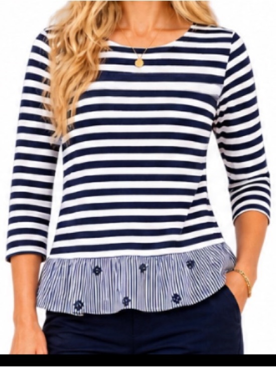 Talbots Tops - TALBOTS NAVY & WHITE STRIPED NAUTICAL 3/4 SLEEVE TOP SZ SM